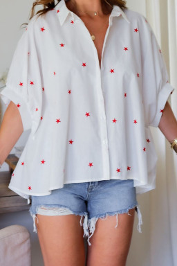 White Stars Half Puff Sleeve Loose Shirt