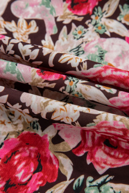 Pink Floral Print Short Sleeve Boho Blouse