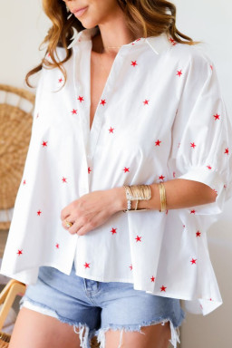 White Stars Half Puff Sleeve Loose Shirt
