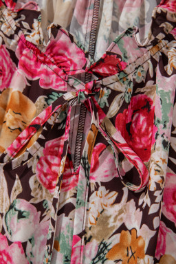 Pink Floral Print Short Sleeve Boho Blouse
