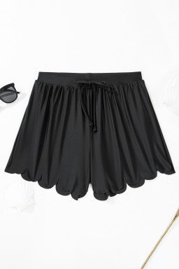 Black Scallop Trim Drawstring Beach Shorts