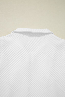 White Textured Half Zip Tank Top Drawstring Shorts Set