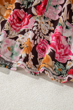 Pink Floral Print Short Sleeve Boho Blouse