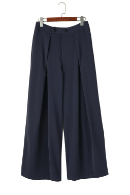 Dirty blue Dual Buttoned High Waist Pleated Wide Leg Pants