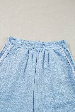 Beau Blue Textured Colorblock Edge Sleeveless Top High Waist Pants Set