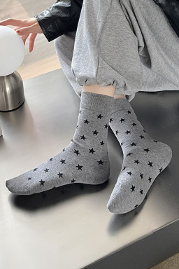 Dark Grey Bow Ribbed Edge Crew Socks