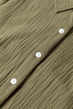 Jungle Green Textured Bracelet Sleeve Button Up Mini Dress