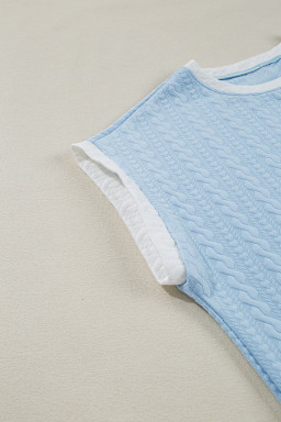 Beau Blue Textured Colorblock Edge Sleeveless Top High Waist Pants Set