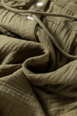 Jungle Green Textured Bracelet Sleeve Button Up Mini Dress