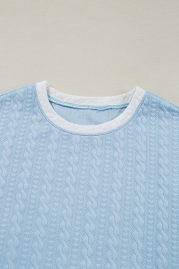 Beau Blue Textured Colorblock Edge Sleeveless Top High Waist Pants Set