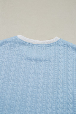 Beau Blue Textured Colorblock Edge Sleeveless Top High Waist Pants Set