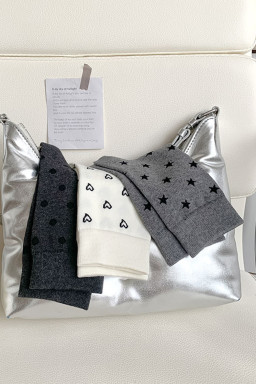 Dark Grey Bow Ribbed Edge Crew Socks