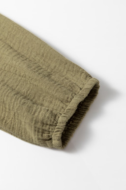 Jungle Green Textured Bracelet Sleeve Button Up Mini Dress