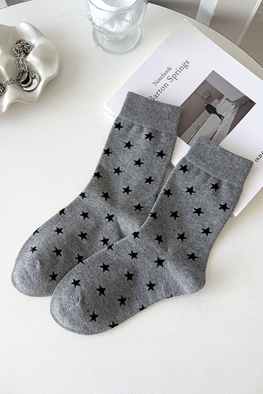 Dark Grey Bow Ribbed Edge Crew Socks