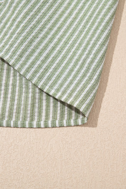 Green Striped Center Seamed Puff Sleeve Top