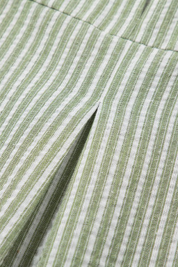 Green Striped Center Seamed Puff Sleeve Top