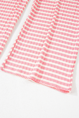 Pink Stripe Colorblock Print Cotton Drawstring Pants