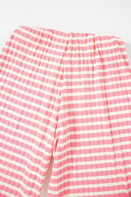 Pink Stripe Colorblock Print Cotton Drawstring Pants