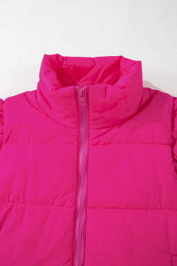 Rose Red Sleeveless Standing Collar Warm Vest Cotton Jacket