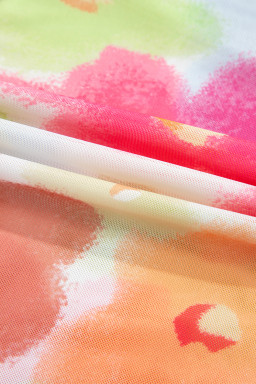 Multicolour Floral Lettuce Trim Cropped Mesh Top