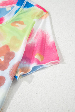 Multicolour Floral Lettuce Trim Cropped Mesh Top