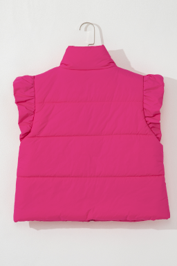 Rose Red Sleeveless Standing Collar Warm Vest Cotton Jacket