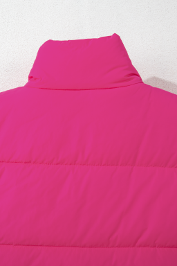 Rose Red Sleeveless Standing Collar Warm Vest Cotton Jacket