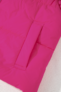 Rose Red Sleeveless Standing Collar Warm Vest Cotton Jacket