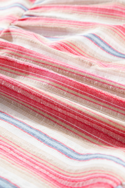 White Stripe Geometric Detail Flared 3/4 Sleeve V Neck Plus Dress