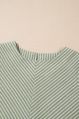 Green Striped Center Seamed Puff Sleeve Top