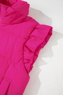 Rose Red Sleeveless Standing Collar Warm Vest Cotton Jacket