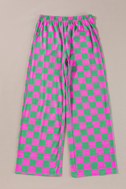 Green Checkered Print High Waist Wide Leg Pants