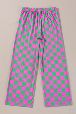 Green Checkered Print High Waist Wide Leg Pants