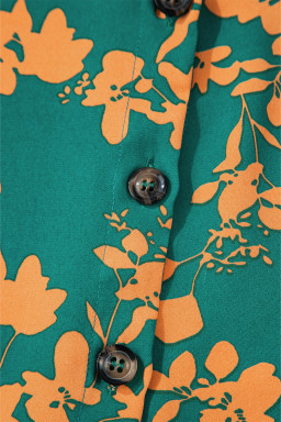 Green Floral Print Drawstring Flowy Short Dress