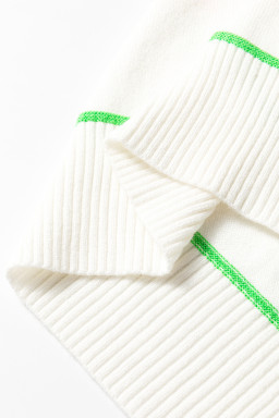 White Striped Half Sleeve Drop Shoulder Sweater