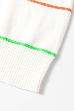 White Striped Half Sleeve Drop Shoulder Sweater