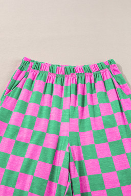 Green Checkered Print High Waist Wide Leg Pants