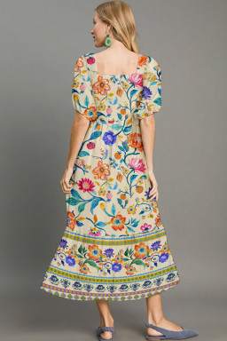 Multicolour Floral Print Smocked Boho Maxi Dress