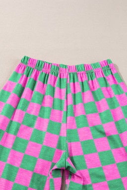 Green Checkered Print High Waist Wide Leg Pants