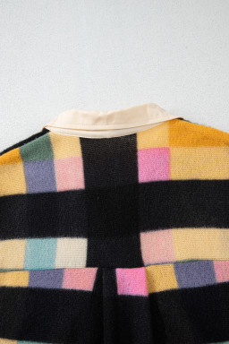 Black Checkered Pocketed Half Button Collared Sweatshirt