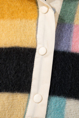 Black Checkered Pocketed Half Button Collared Sweatshirt