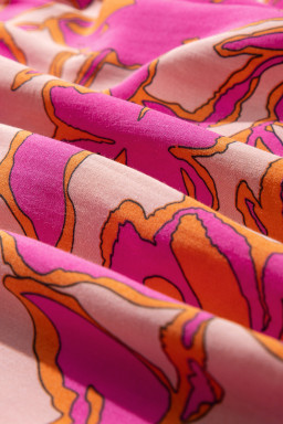 Pink Floral Print Batwing Sleeve Button Loose Fit Blouse