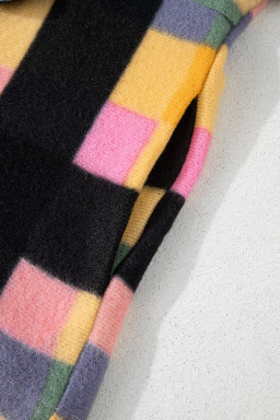 Black Checkered Pocketed Half Button Collared Sweatshirt