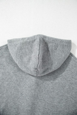Medium Grey Hooded Button Up Drop Shoulder Sweater Cardigan