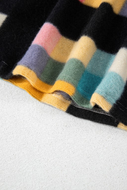 Black Checkered Pocketed Half Button Collared Sweatshirt