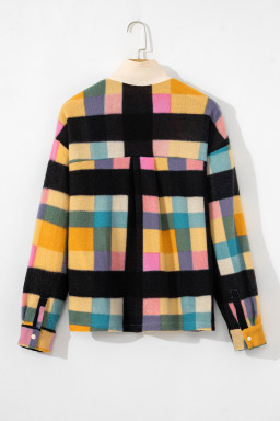 Black Checkered Pocketed Half Button Collared Sweatshirt