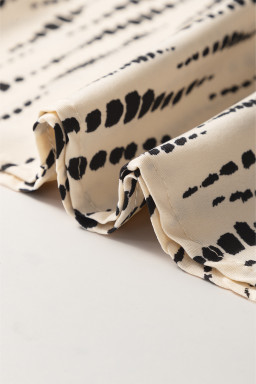 Apricot Abstract Print Puff Sleeve Smocked Cuffs Blouse