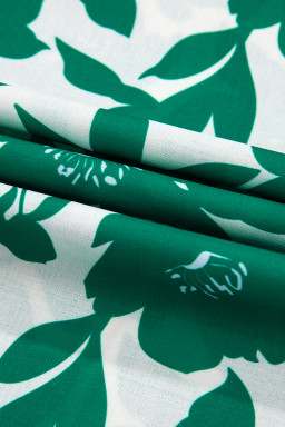 Green Floral Print Ruffle Short Sleeve Loose Blouse