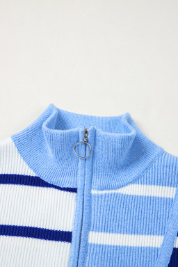 Sky Blue Stripe Quarter Zip Collar Knit Vest