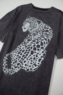 Medium Grey Vintage Cheetah Print Mineral Washed Tee